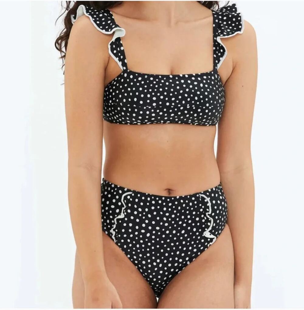 Summersalt The Ruffle Oasis Bikini Set On the Dot Polka Dot Black White Size 12